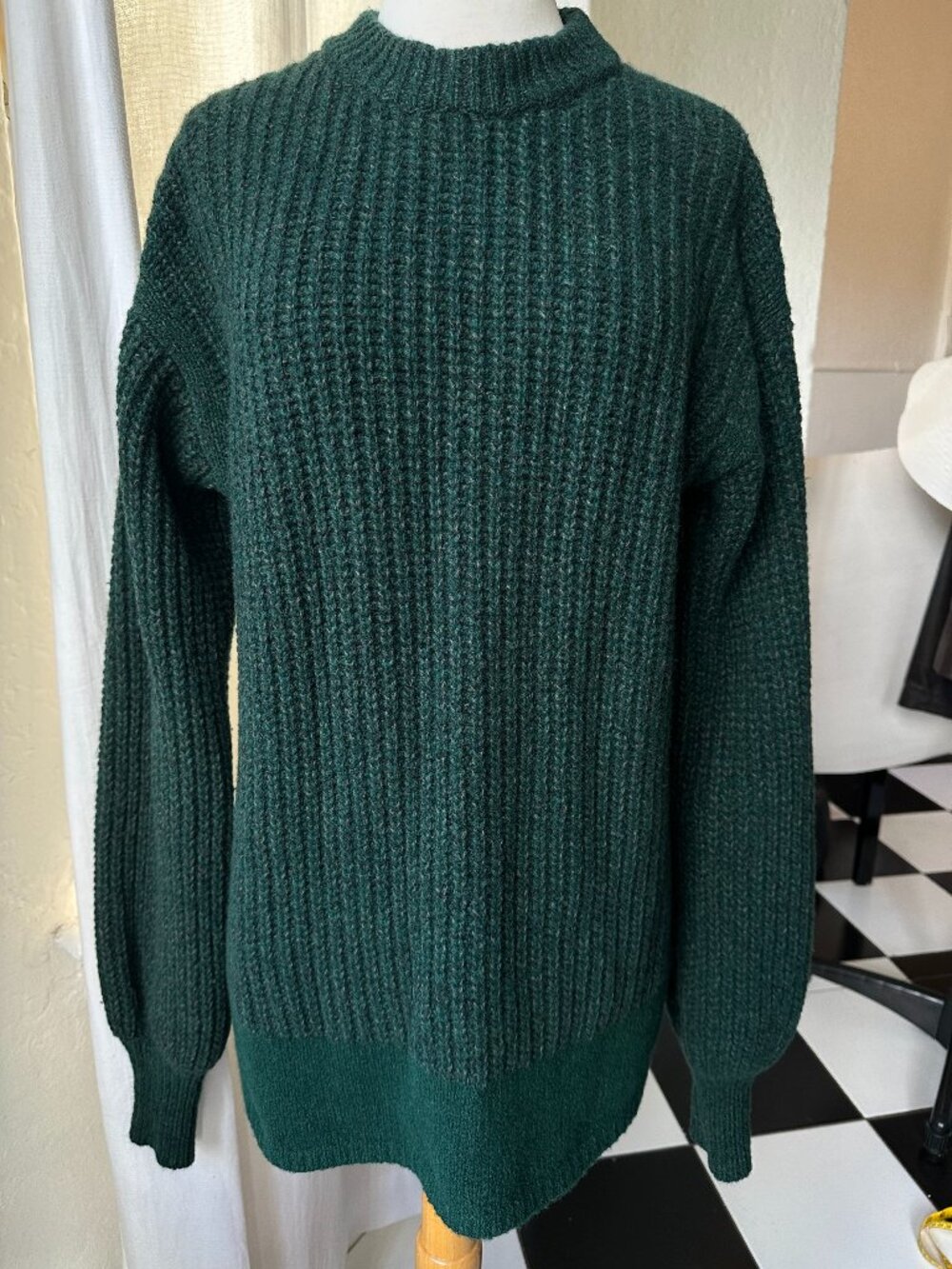 Rebecca Taylor Tweed Crew Sweater M Forest Green Wool Cashmere Oversized
